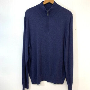 Jos A Bank Traveler Sweater Men Large  Pima Cotton 1/4 Zip‎ Blue Long Sleeve